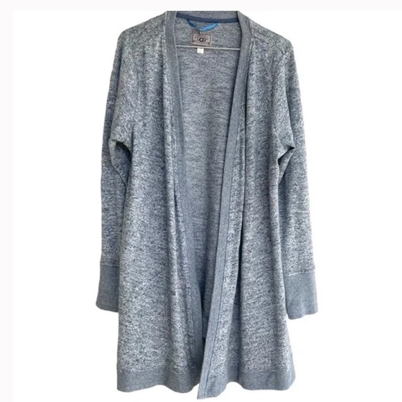 UGG Australia Etinne Slub Knit Open Front Draped Cardigan Sweater Blue Heather - Picture 2 of 3